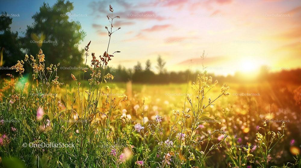 Sunset Over a Colorful Wildflower Meadow