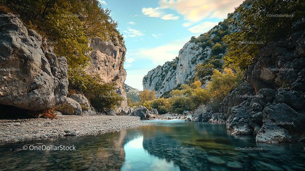 Serene River Canyon with Rocky Cliffs and Clear Water
