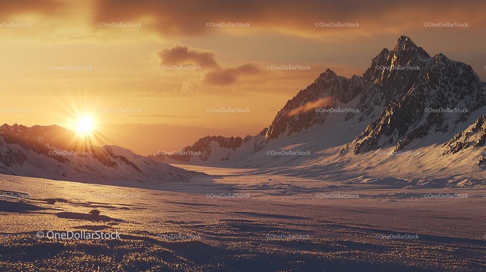 Golden Sunset Over Majestic Snow-Covered Mountains
