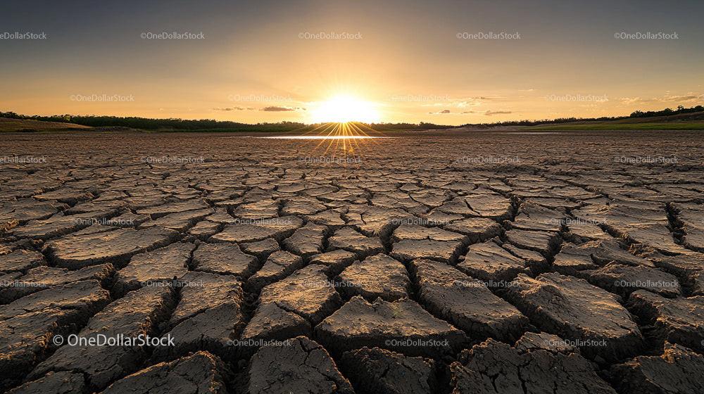 Cracked Earth at Sunset: A Dramatic Desert Scene