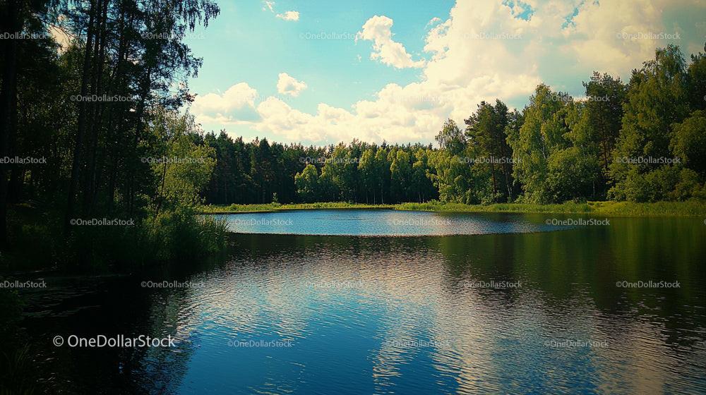 Peaceful Lake Surrounded by Lush Green Forest