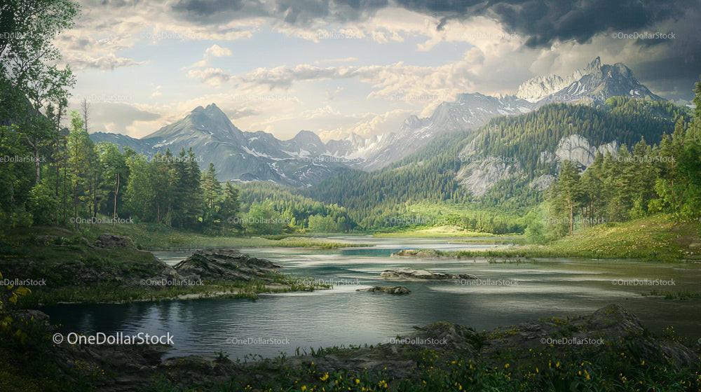 Beautiful Mountain Landscape with Serene Lake and Forest
