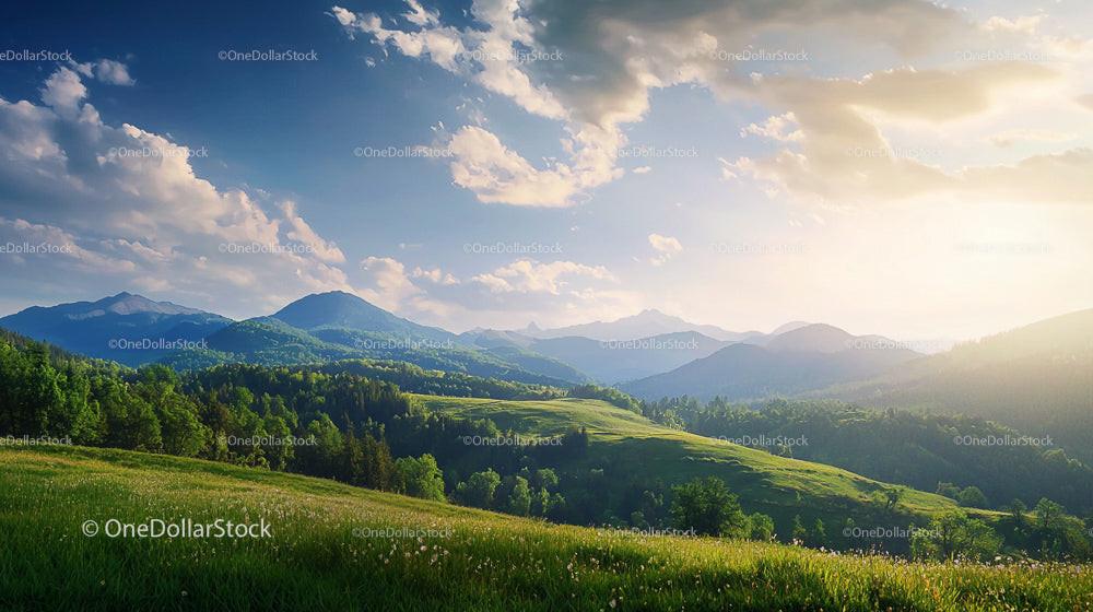 Scenic Mountain Landscape with Lush Green Hills