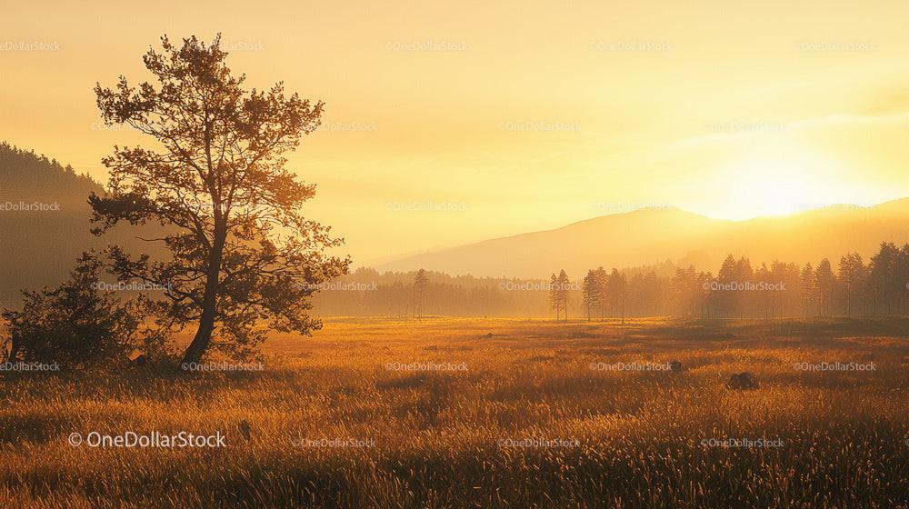 Golden Sunset Over a Serene Rural Landscape