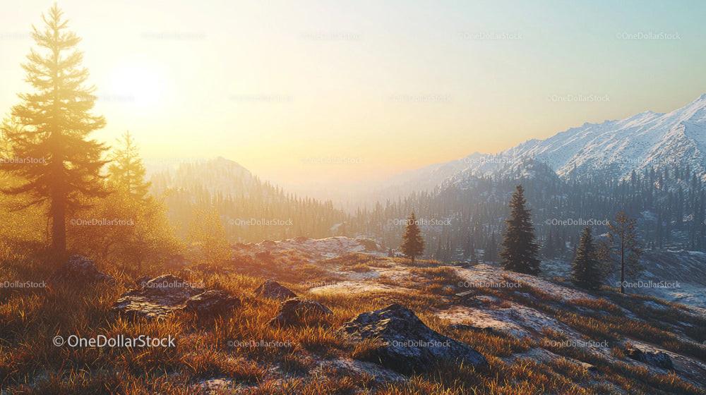 Breathtaking Mountain Sunset over Snow-Capped Peaks