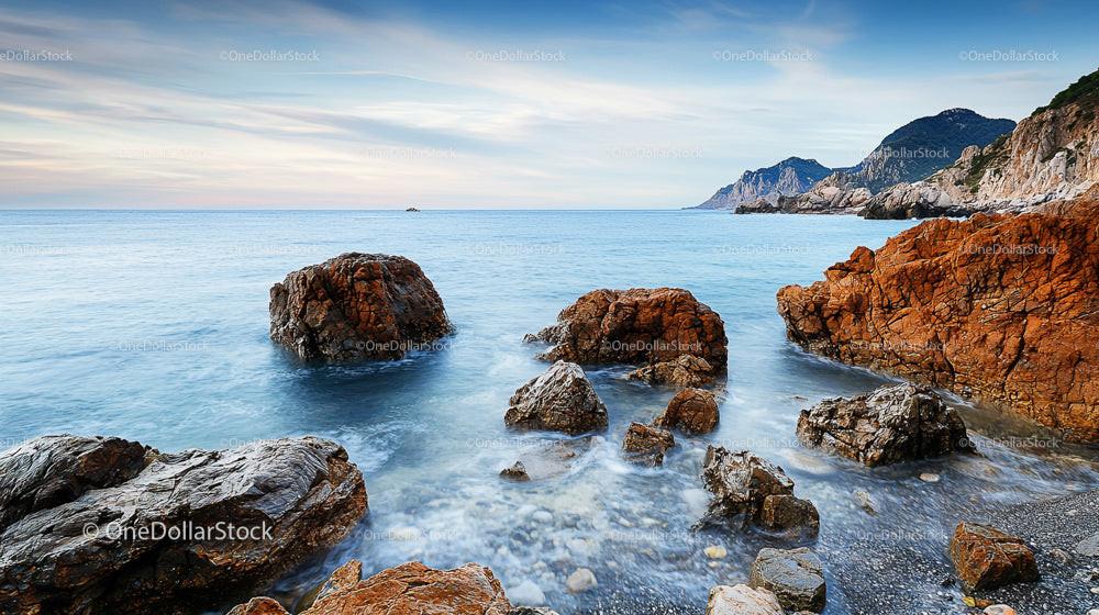 Rocky Coastal Landscape with Tranquil Blue Sea