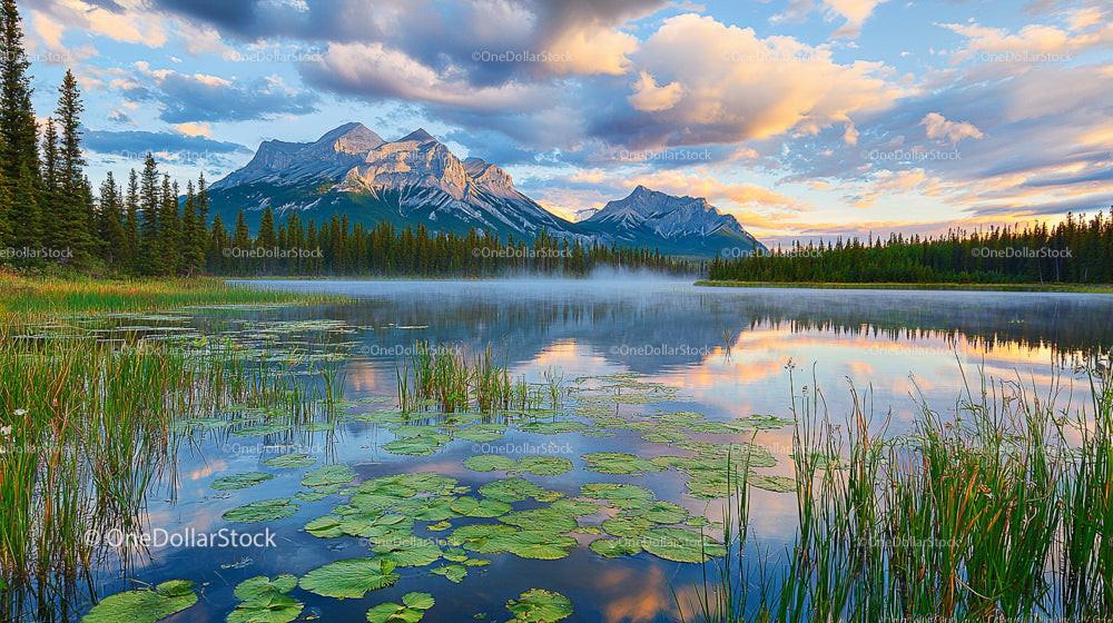 Tranquil Lake with Mountain Reflection at Sunset