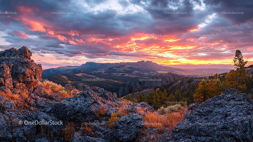 Vibrant Sunset Over Rocky Mountain Landscape