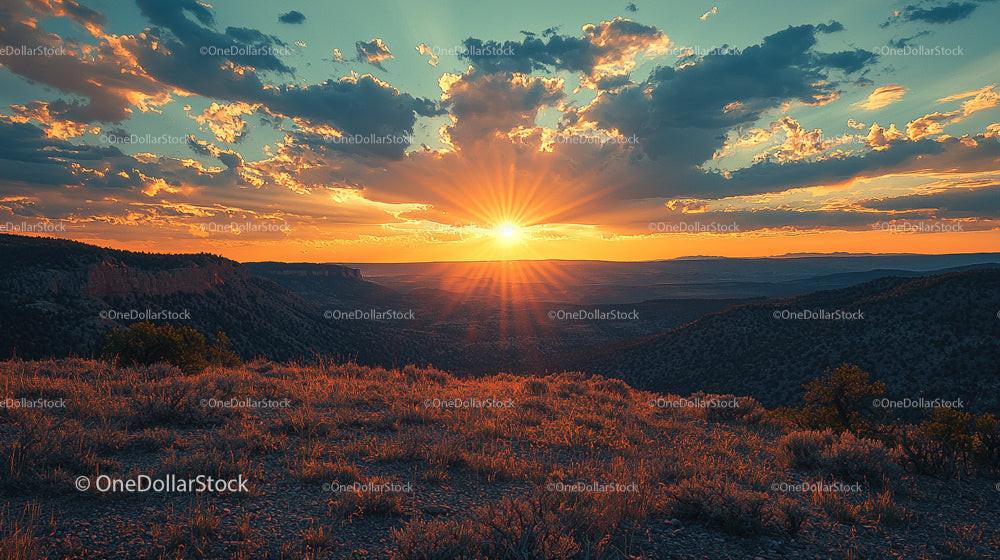 Golden Sunset Over Majestic Mountain Range