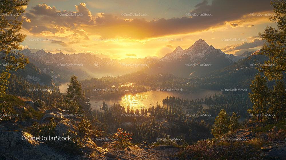 Breathtaking Sunset Over Majestic Mountain Landscape