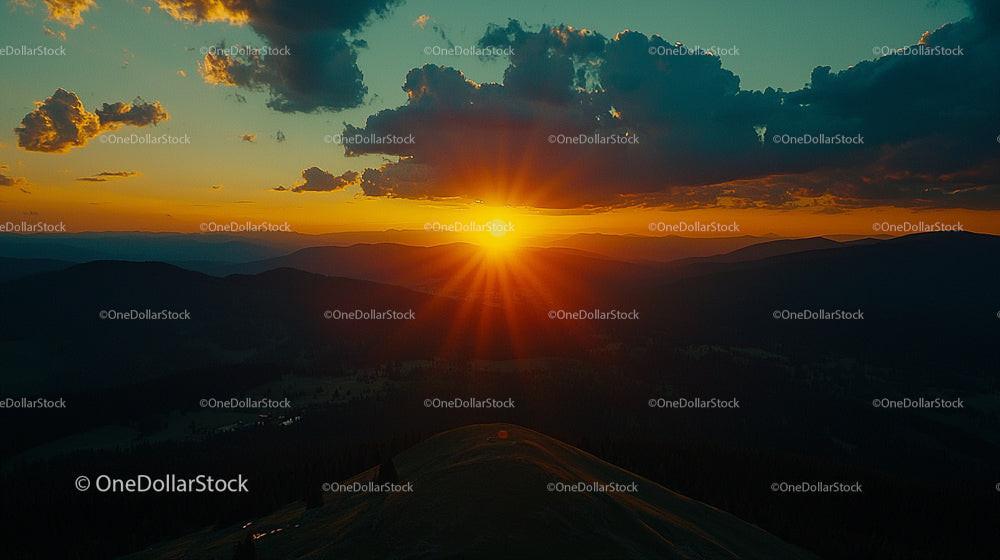 Sunset Over Majestic Mountain Range Panorama