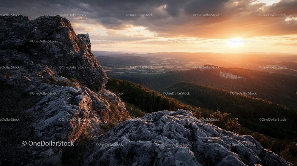 Dramatic Sunset Over Rocky Mountain Landscape