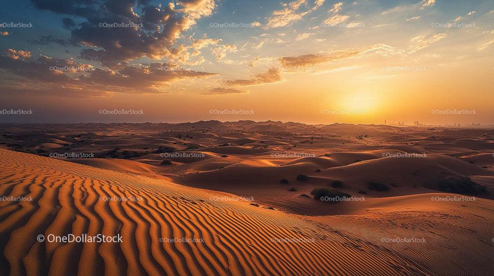 Sunset Over Rolling Sand Dunes with Dramatic Sky
