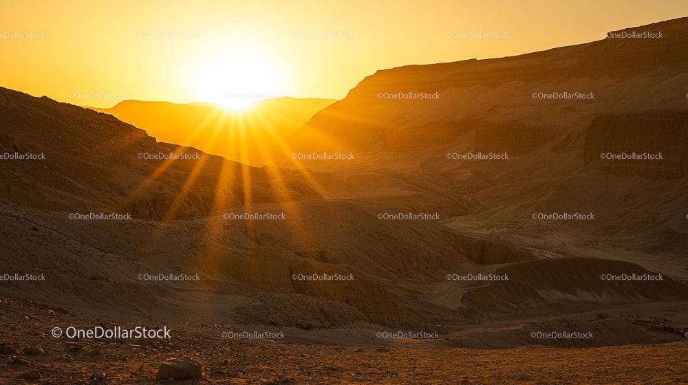 Golden Sunset over Serene Desert Landscape