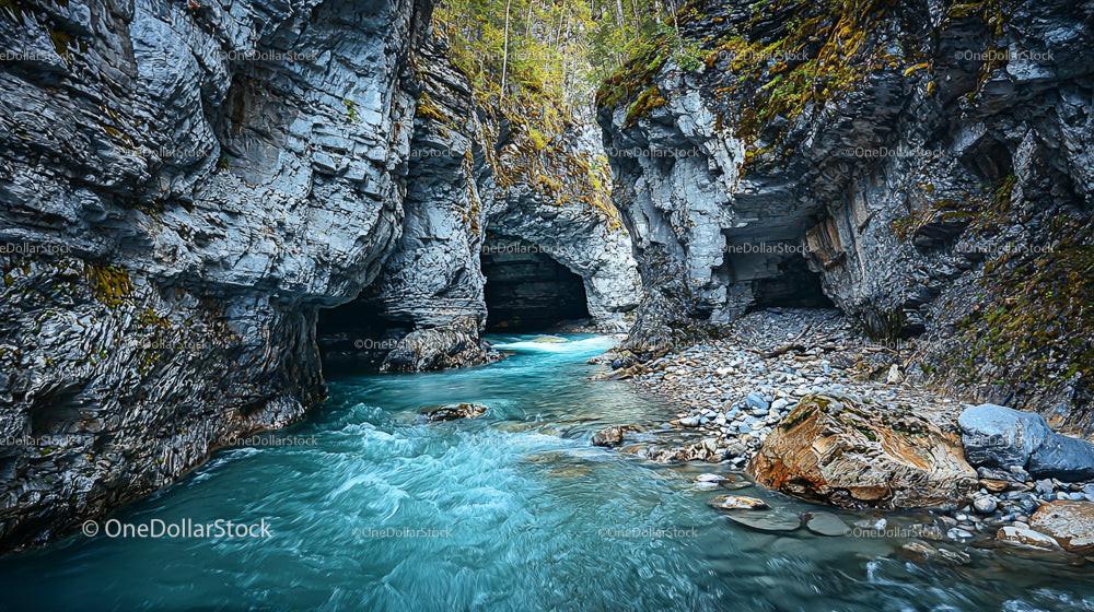 Turquoise River Flowing Through Rocky Canyon