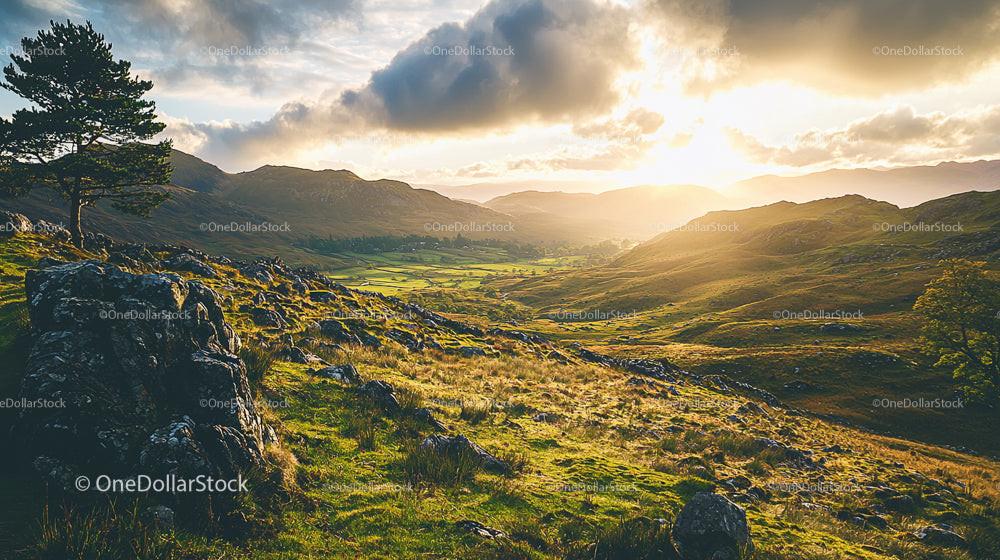 Golden Hour Over Rolling Hills and Verdant Valleys