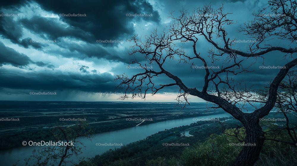 Dramatic Tree Silhouette Against Moody Sky at Twilight