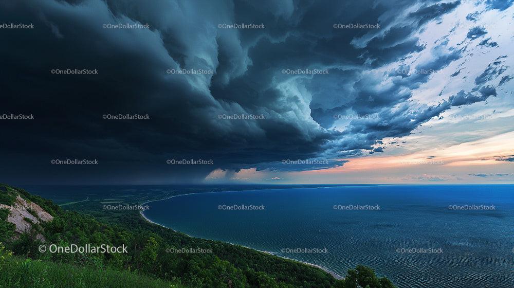 Dramatic Storm Clouds Looming Over Coastal Landscape