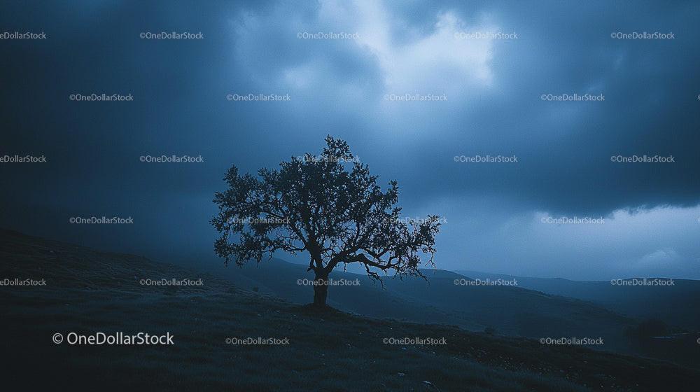 Solitary Tree Beneath a Brooding Stormy Sky