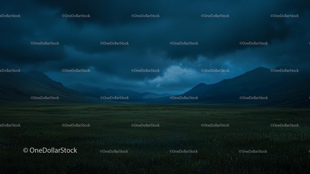 Stormy Sky Over Rolling Hills and Expansive Field
