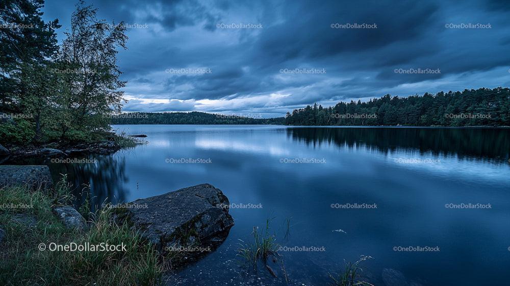 Dramatic Twilight Over a Serene Wilderness Lake