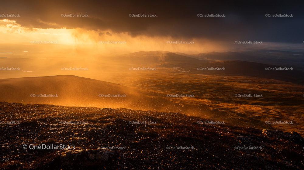 Dramatic Sunset Over Majestic Mountain Landscape