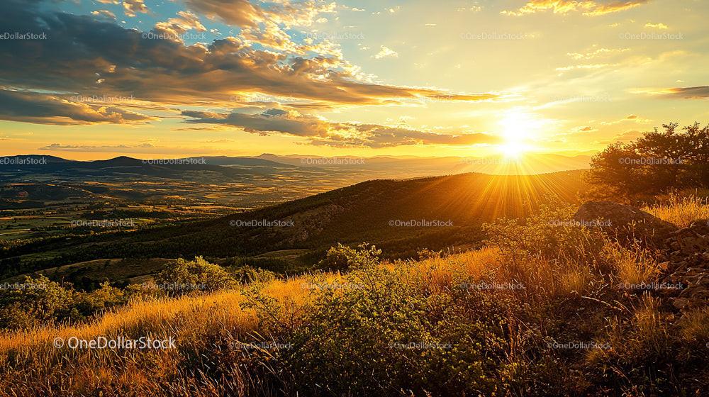 Golden Sunset Over Mountainous Landscape