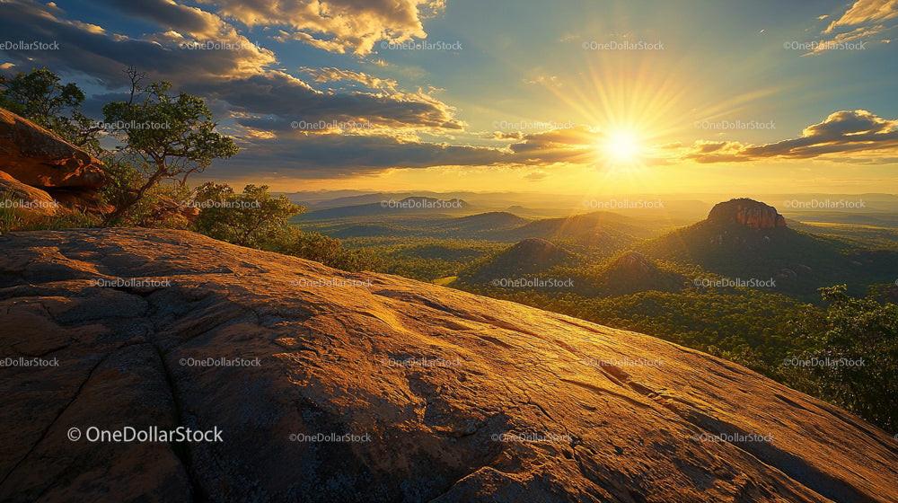 Golden Sunset Over Majestic Mountain Range