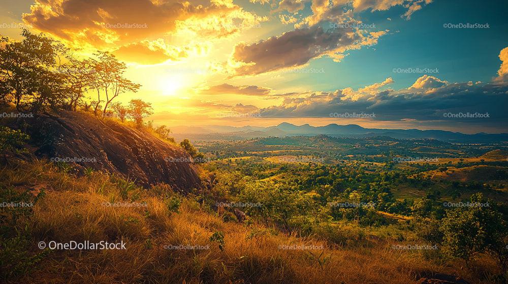 Golden Hour Over Rolling Hills and Lush Greenery
