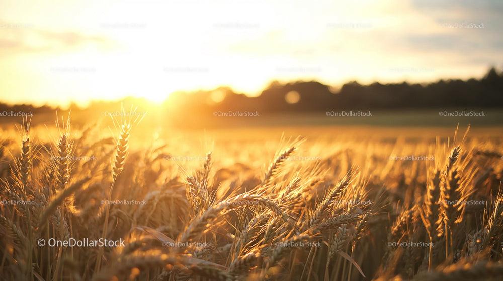Golden Wheat Field at Sunset with Warm Light
