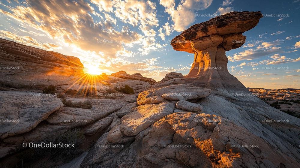 Stunning Sandstone Formation at Sunset in Gold Landscape