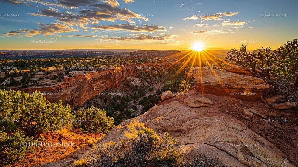 Golden Sunset Over Majestic Desert Canyon