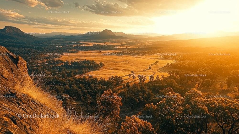 Breathtaking Golden Hour over Serene Countryside Landscape