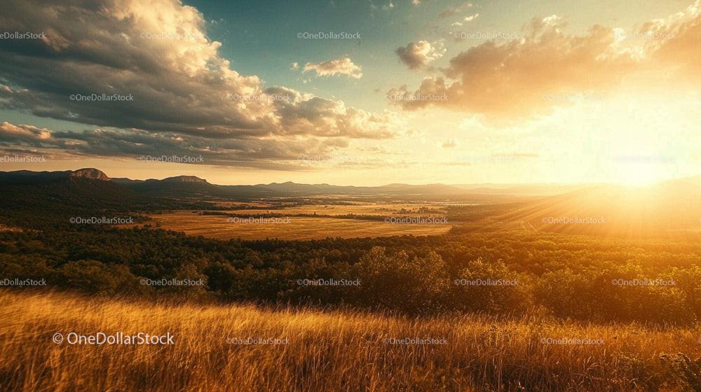Golden Sunset Over Expansive Countryside Horizon