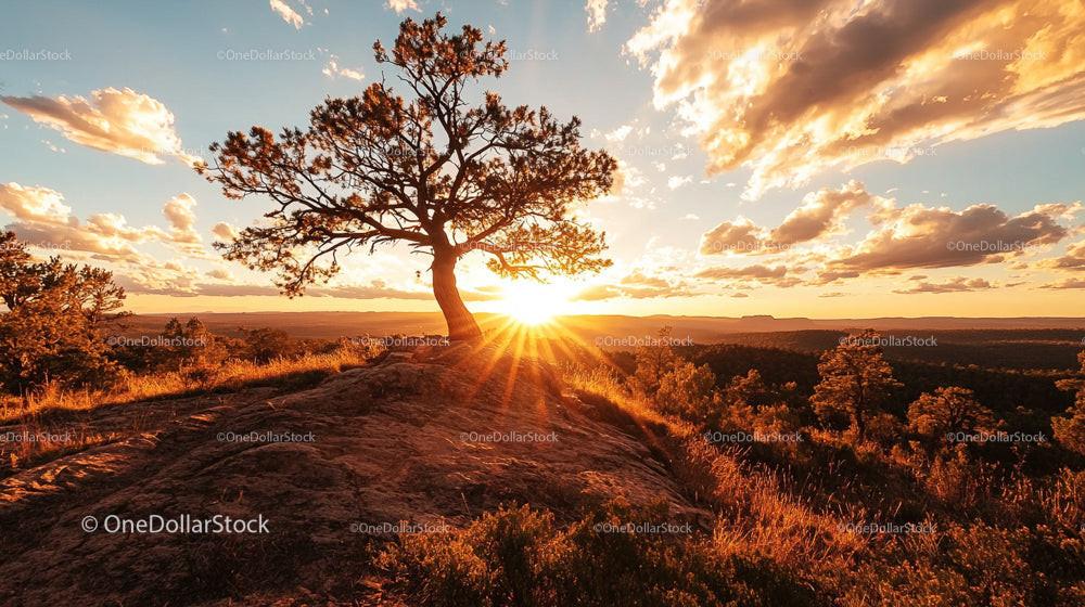 Scenic Sunset Over Lone Tree in Vibrant Landscape
