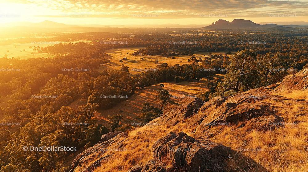Golden Sunset Over Rolling Countryside Hills