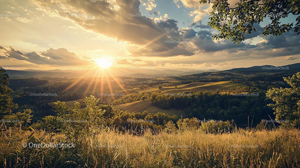 Breathtaking Sunset Over Rolling Countryside Hills