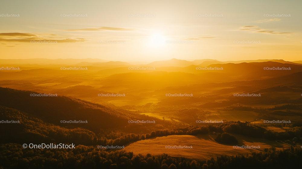 Golden Sunset Over Serene Mountain Landscape