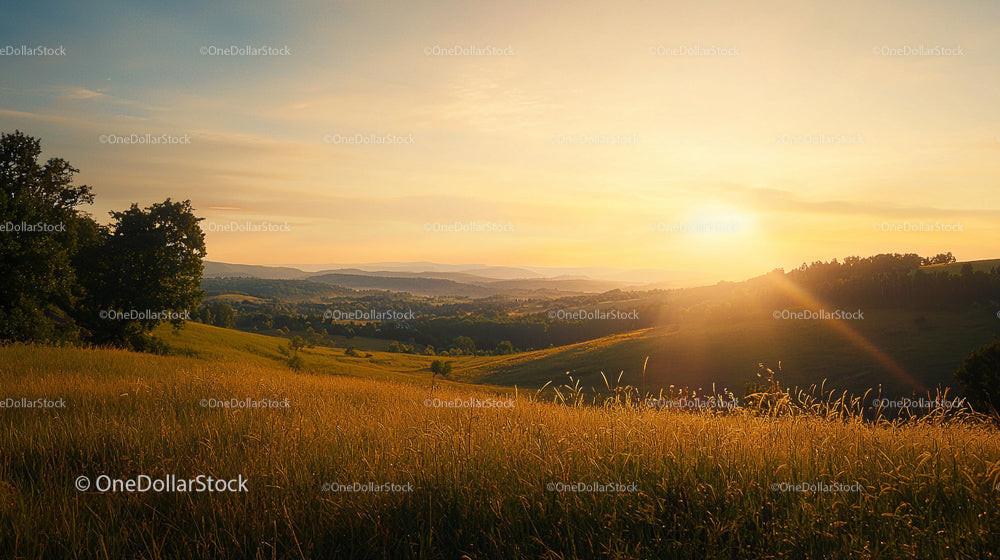 Golden Hour Over Rolling Countryside Hills