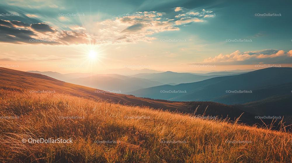 Golden Sunset Over Serene Mountain Landscape