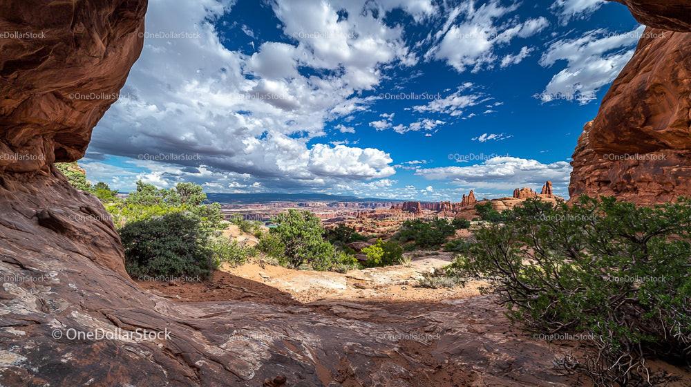 Dramatic Desert View Through a Rocky Arch