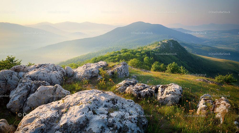 Scenic Mountain View with Sunlit Rocky Terrain