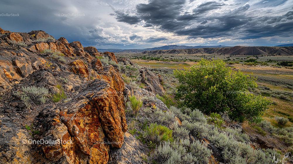 Dramatic Rocky Landscape Under a Moody Sky