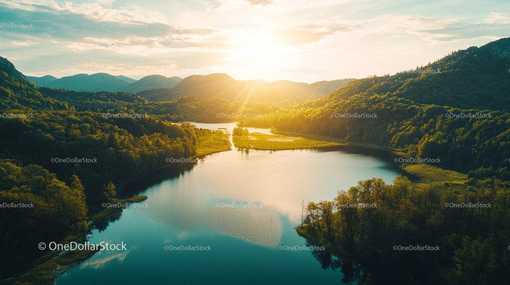 Breathtaking Mountain Lake at Sunset with Golden Reflections