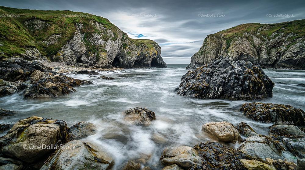 Dramatic Rocky Coastline with Cliffs and Ocean Waves