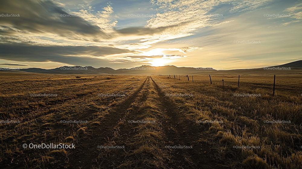 Stunning Sunset Over Open Field with Rural Pathway