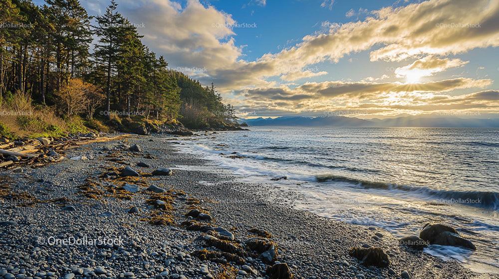 Scenic Rocky Coastline at Sunset with Dramatic Clouds