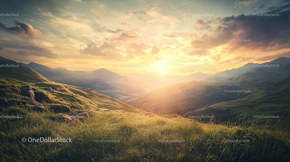 Breathtaking Sunset Over Lush Mountain Landscape