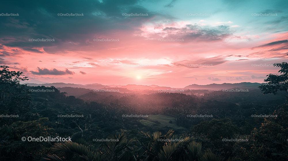 Tropical Sunset Over Vibrant Jungle Landscape