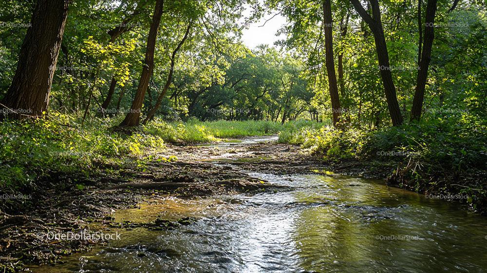 Serenity of a Sunlit Forest Stream